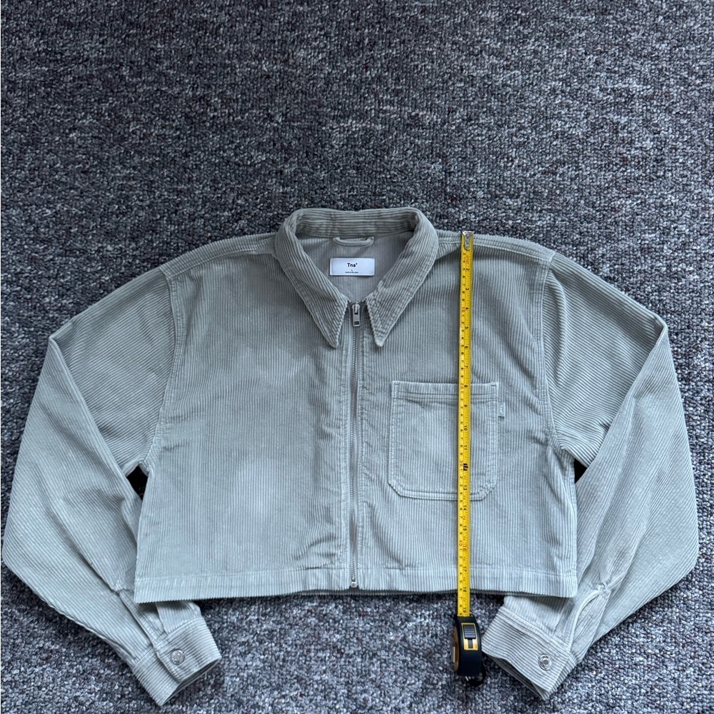 Aritzia TNA Sage Green Gray Corduroy Zip up Cropped Jacket Large